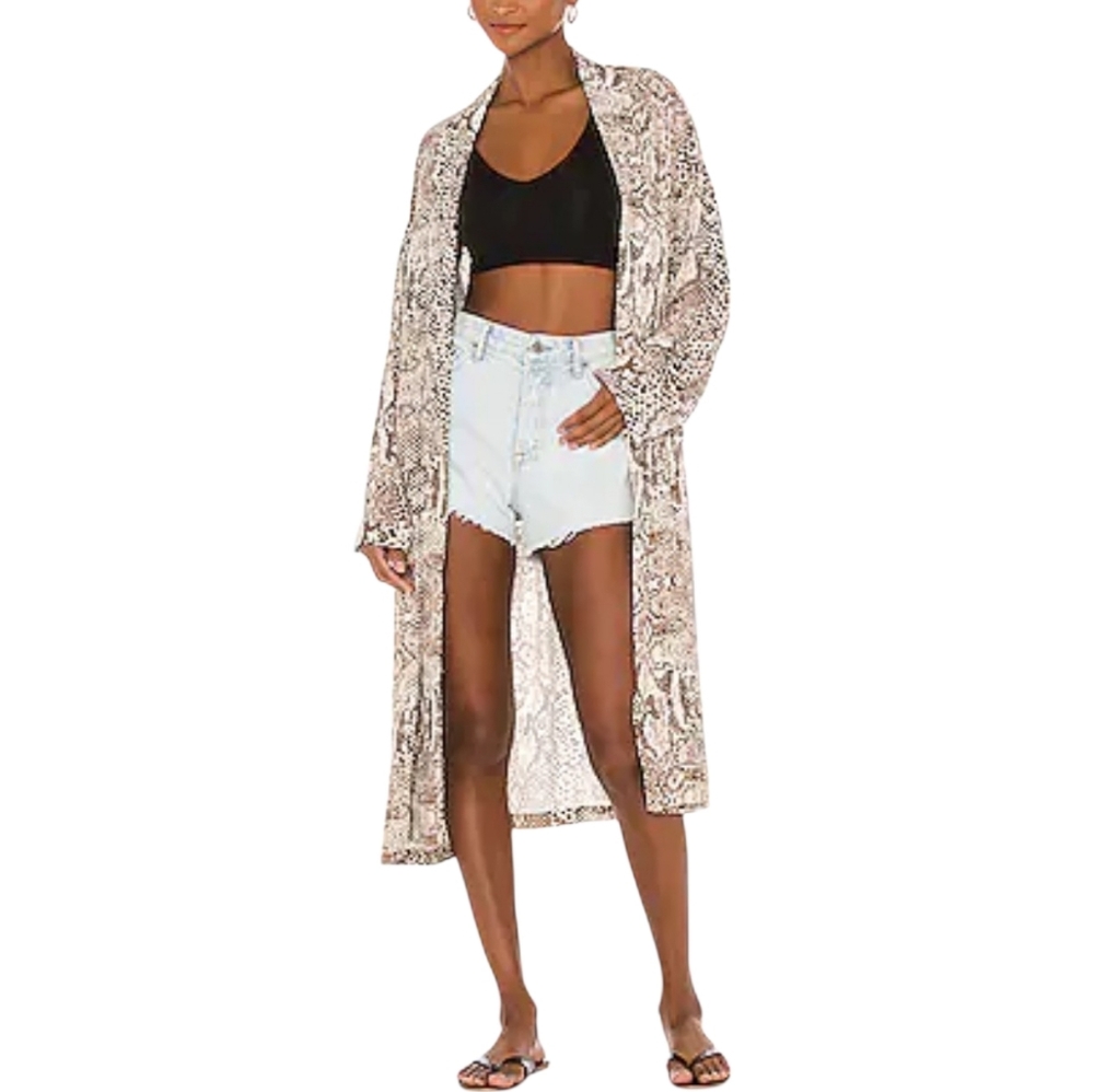 Free People Wild Nights Snake Print Duster Womens Full Length Kimono Jacket Sz M - Picture 2 of 16